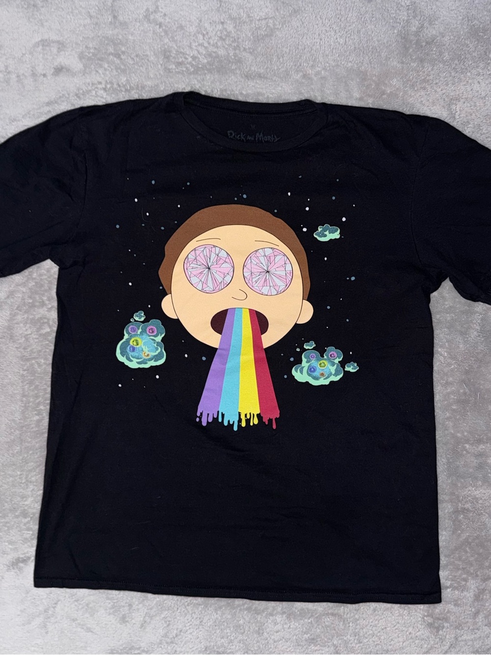 Mens Black Rick and Morty Rainbow Graphic tee